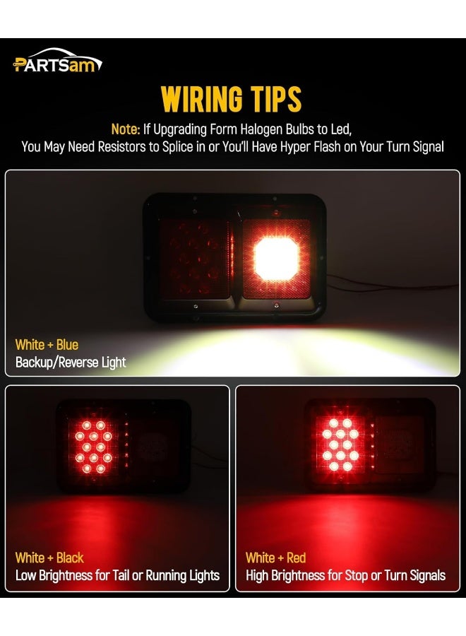 Partsam LED Trailer Tail Lights with Horizontal Mount - Dual Stop Turn Backup Reverse Lights, 33 LED Surface Mount for RV, Black Base - Image 3