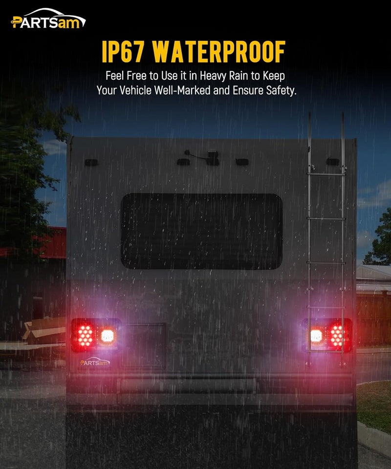 Partsam LED Trailer Tail Lights with Horizontal Mount - Dual Stop Turn Backup Reverse Lights, 33 LED Surface Mount for RV, Black Base - Image 5