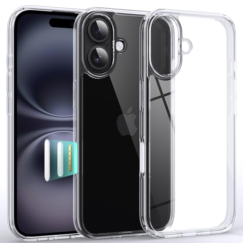 Supdeal Shockproof Clear Case for iPhone 16, [Camera Control Button] [10FT Military Drop Protection] Hard Clear Silicone Edge Four Corner Airbags Protection Phone Cover, 6.1", Transparent - Image 1