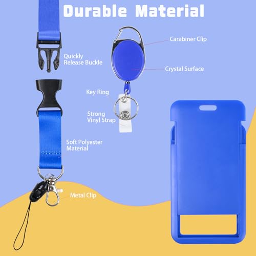 happyhbt Blue Retractable Badge Reel with Carabiner Clip, Lanyard for Keys Badge Holder Work ID Name Card for Nurce Teacher Women Gifts - Image 2