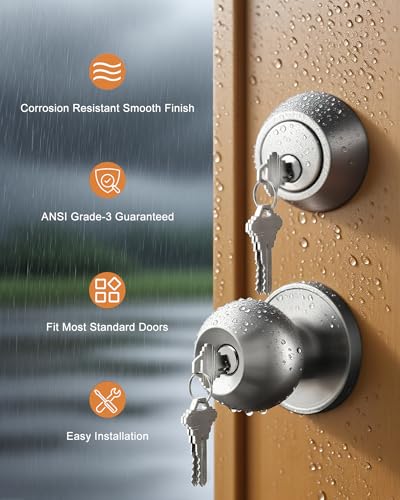 Probrico Entry Door Knob with Single Cylinder Deadbolt Set Brushed Nickel Entry Door Lock Set with Key - Image 2