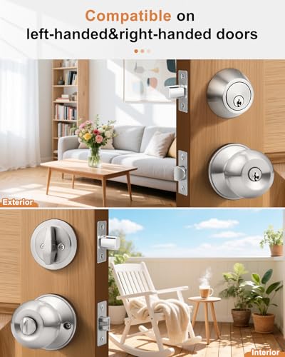 Probrico Entry Door Knob with Single Cylinder Deadbolt Set Brushed Nickel Entry Door Lock Set with Key - Image 5