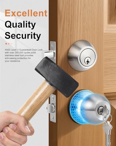 Probrico Entry Door Knob with Single Cylinder Deadbolt Set Brushed Nickel Entry Door Lock Set with Key - Image 4