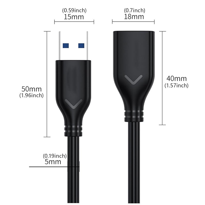 كابل تمديد USB 3.0 ذكر إلى أنثى لنقل البيانات بسرعة عالية وشحن الطابعات والأقراص الصلبة الخارجية - Image 3