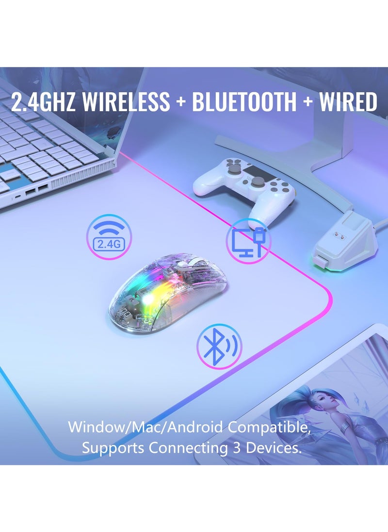 Attack Shark - X2 Pro Wireless Gaming Mouse with RGB Charging Dock,Tri-Mode PC Gaming Mice 2.4G/Bluetooth/Wired,Noiseless Mouse RGB Backlit,Transparent Shell,PixArt 3212 4000 DPI,for Win/MAC,Black - Image 1