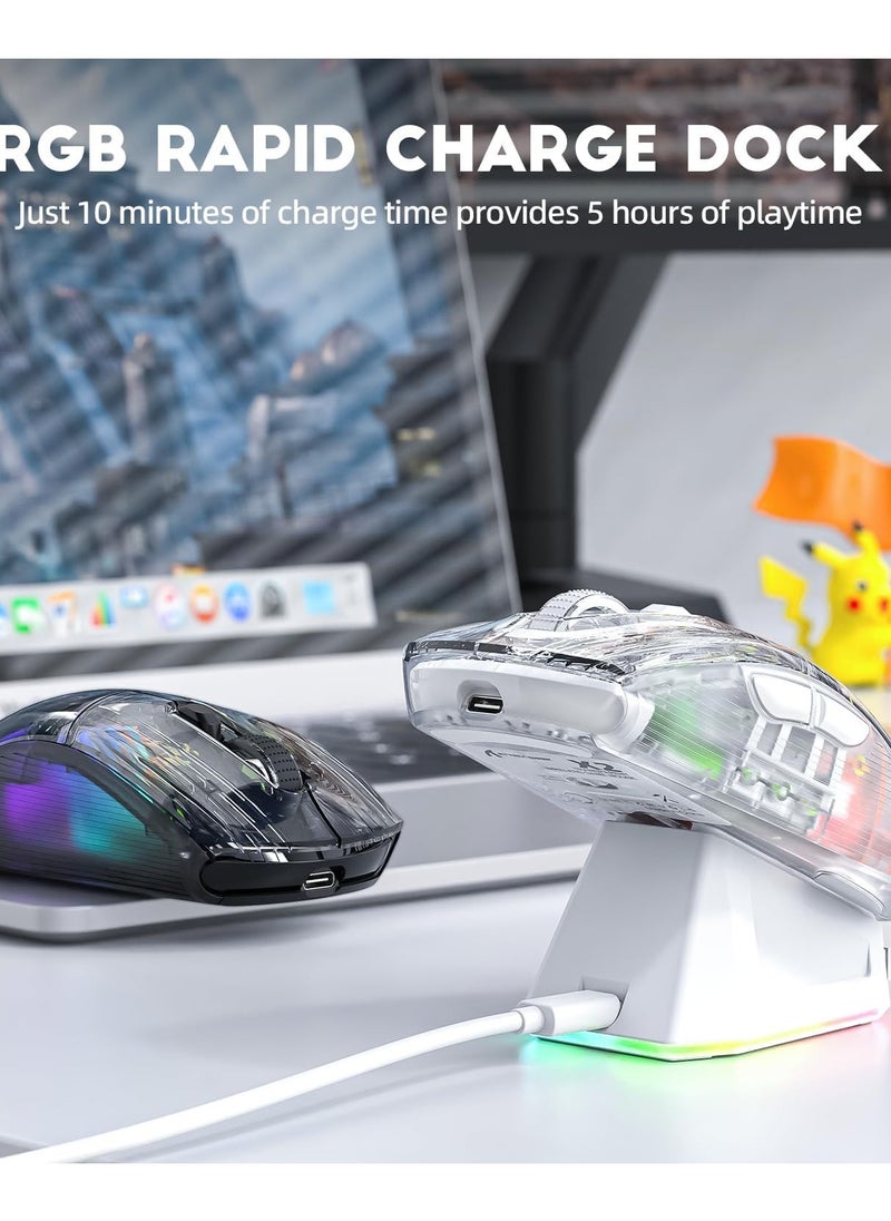 Attack Shark - X2 Pro Wireless Gaming Mouse with RGB Charging Dock,Tri-Mode PC Gaming Mice 2.4G/Bluetooth/Wired,Noiseless Mouse RGB Backlit,Transparent Shell,PixArt 3212 4000 DPI,for Win/MAC,Black - Image 1