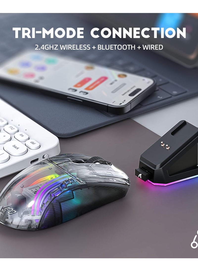 Attack Shark - X2 Pro Wireless Gaming Mouse with RGB Charging Dock,Tri-Mode PC Gaming Mice 2.4G/Bluetooth/Wired,Noiseless Mouse RGB Backlit,Transparent Shell,PixArt 3212 4000 DPI,for Win/MAC,Black - Image 1
