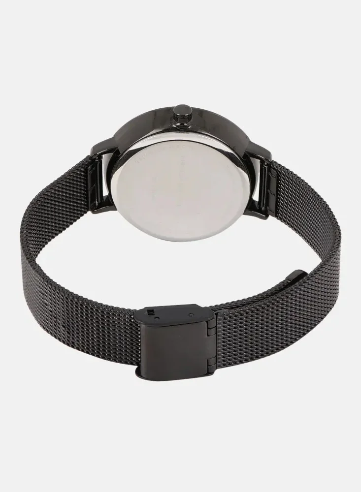 French Connection 34mm Quartz Women' Watch with Black Stainless Steel Mesh Bracelet