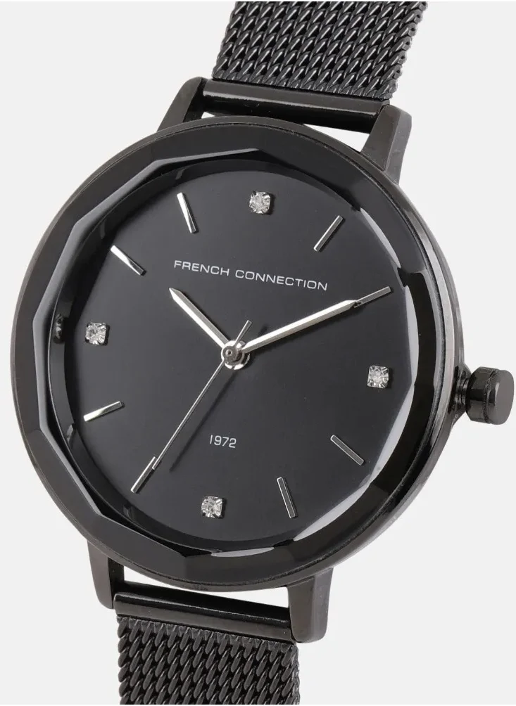 French Connection 34mm Quartz Women' Watch with Black Stainless Steel Mesh Bracelet