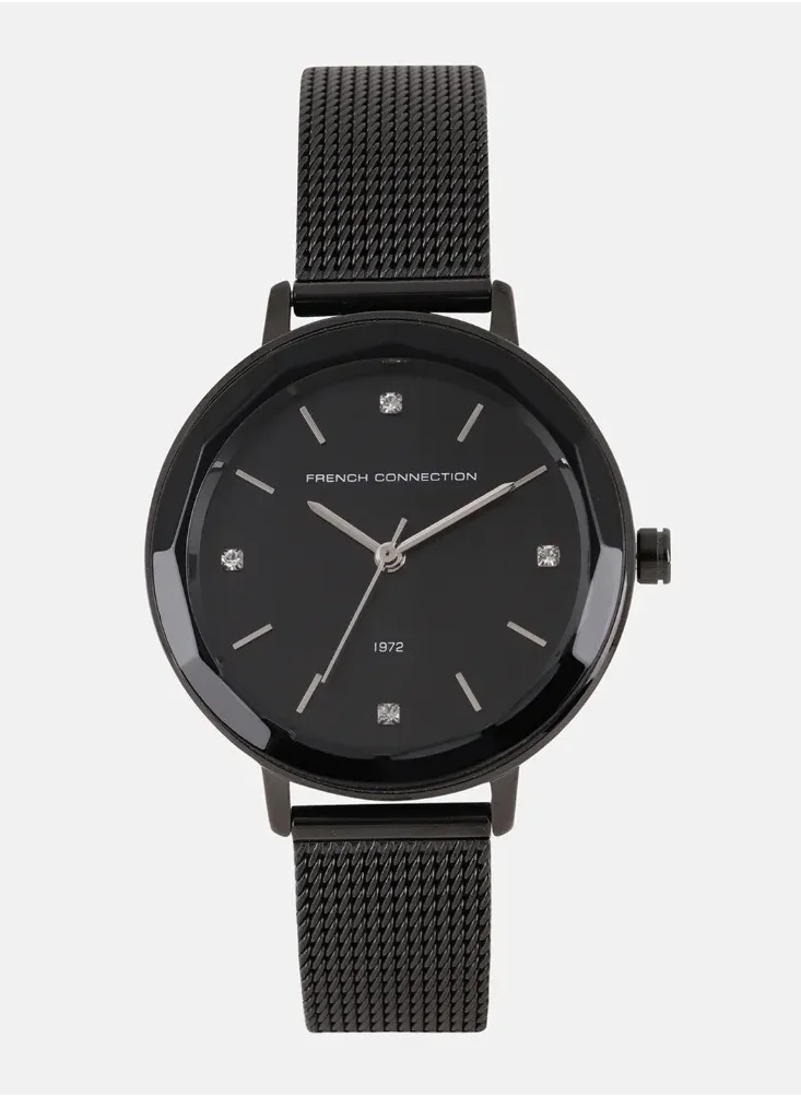 French Connection 34mm Quartz Women' Watch with Black Stainless Steel Mesh Bracelet