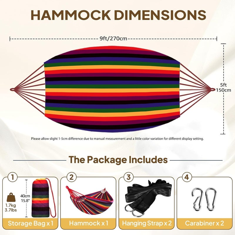 Anyoo Garden Cotton Hammock Comfortable Fabric Hammock with Tree Straps for Hanging Up to 660lbs Portable Hammock with Travel Bag for Camping Outdoor/Indoor Patio Backyard - Image 2