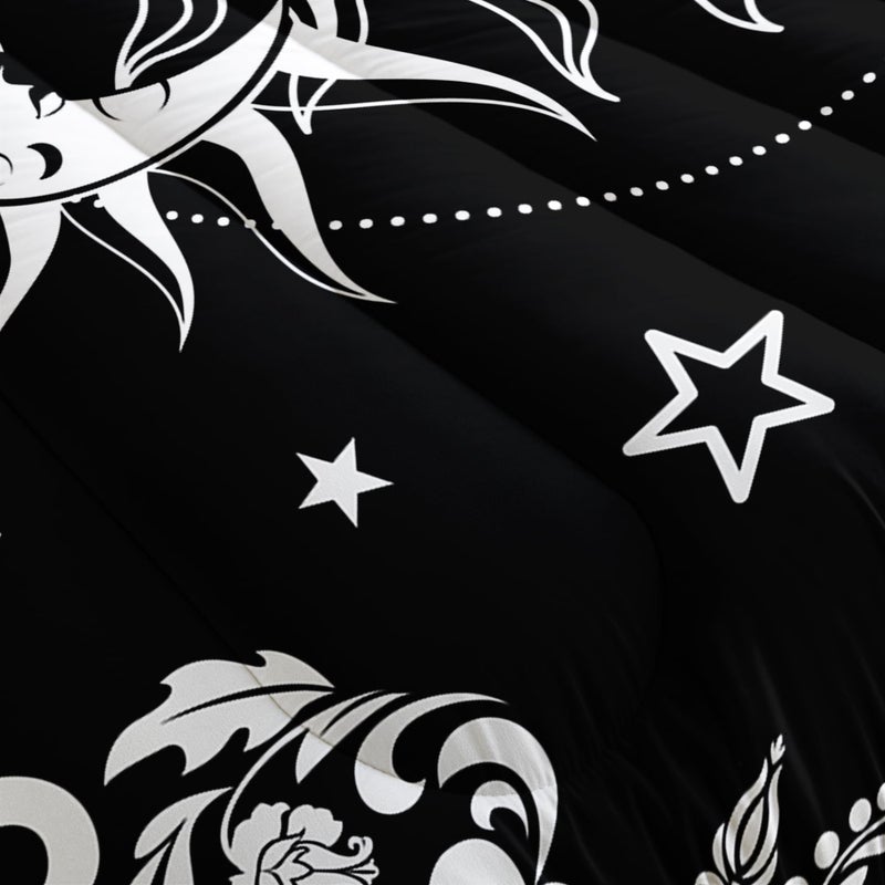 Tuzaovy Boho Queen Comforter Set for Girls - Bohemian Gothic Western Hippie Bedding Decor - Black and White Sun and Moon Design - Image 5