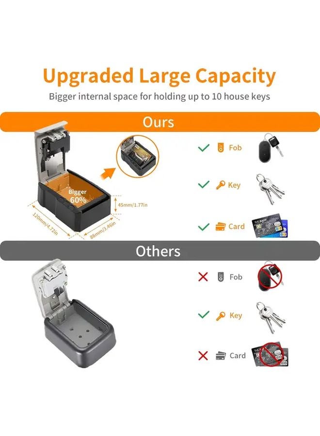 Black Gray Large Capacity Key Lock Box with Detachable Hook Waterproof Wall Mounted Safe for Indoor Outdoor Use - Image 4