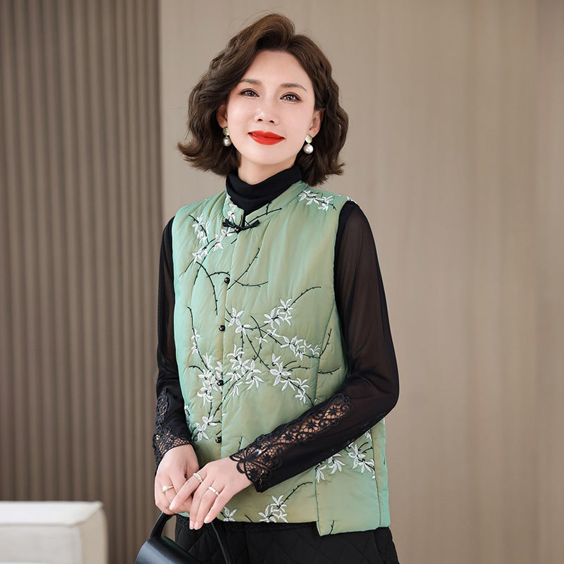 Quality Assurance Cotton Warm Age-Reducing Mother'S New Chinese-Style Embroidered Vest Cotton Clothes Wearing Ware - Image 1