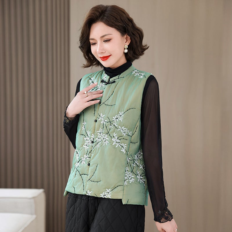 Quality Assurance Cotton Warm Age-Reducing Mother'S New Chinese-Style Embroidered Vest Cotton Clothes Wearing Ware - Image 2