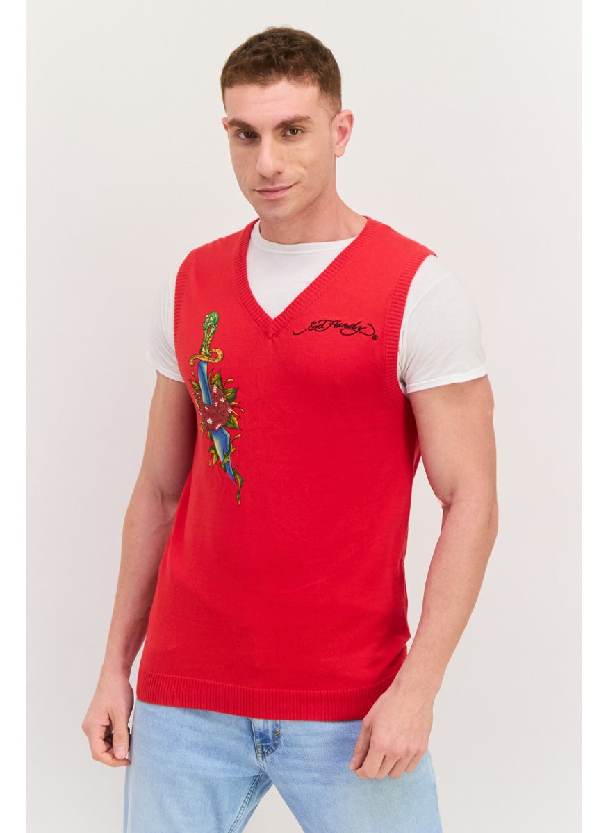 Men V-Neck Graphic Print Sleeveless Sweater Vest, Red Combo - pzsku/ZC180E2B290D1A0EC97F3Z/45/_/1737641978/6681779f-1840-4535-8209-caf5350a514e