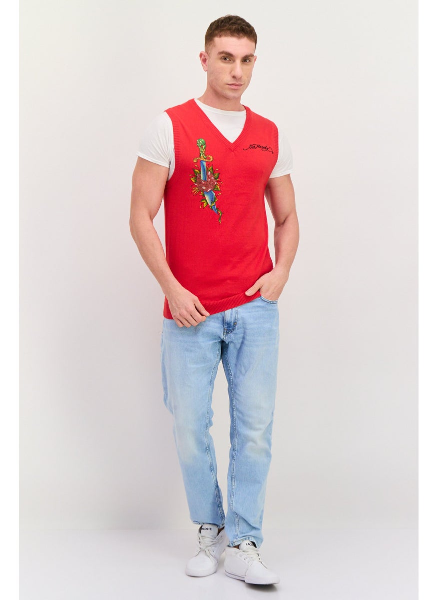 Men V-Neck Graphic Print Sleeveless Sweater Vest, Red Combo - pzsku/ZC180E2B290D1A0EC97F3Z/45/_/1737641994/09a252b0-68eb-4fac-9014-0d4523d169fc