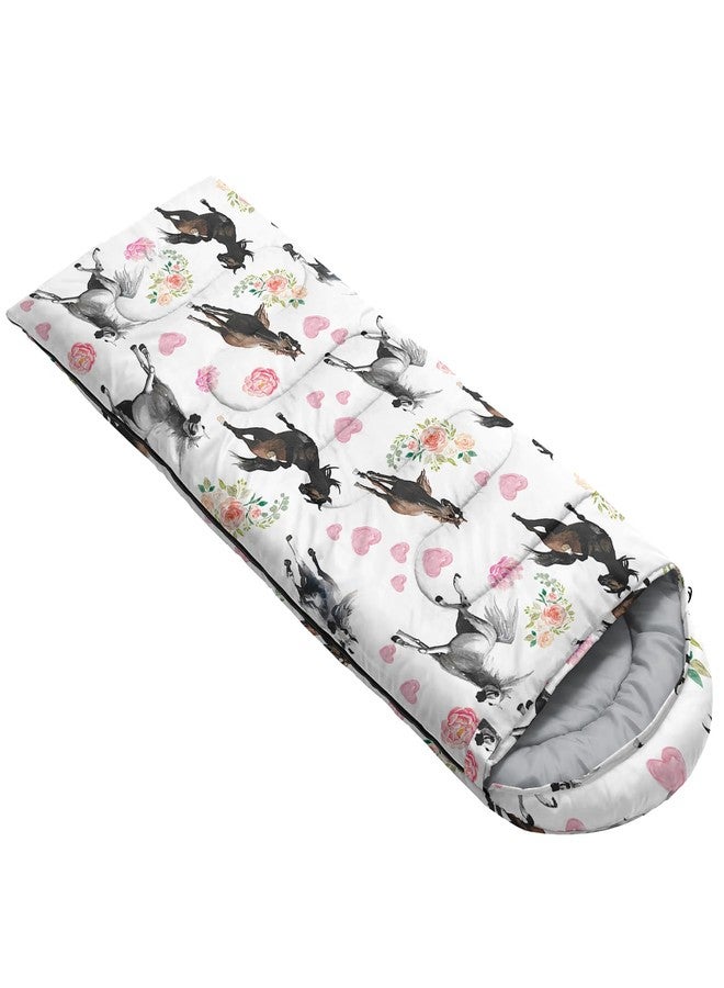 Smell Sunshine Kids Sleeping Bag for Boys Girls,Flowers and Horses Print-Lightweight Warm Portable Outdoor Indoor-Waterproof Cold Weather Resistant Sleeping Bag for Camping Hiking(Horses) - Image 2