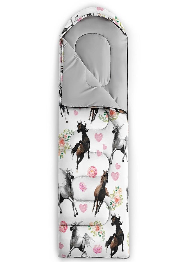 Smell Sunshine Kids Sleeping Bag for Boys Girls,Flowers and Horses Print-Lightweight Warm Portable Outdoor Indoor-Waterproof Cold Weather Resistant Sleeping Bag for Camping Hiking(Horses) - Image 4