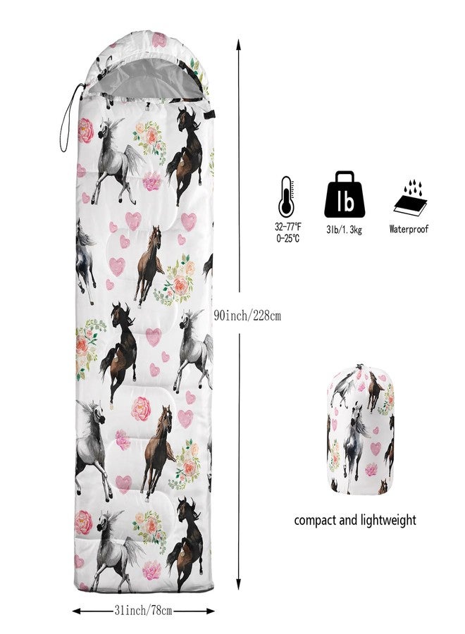 Smell Sunshine Kids Sleeping Bag for Boys Girls,Flowers and Horses Print-Lightweight Warm Portable Outdoor Indoor-Waterproof Cold Weather Resistant Sleeping Bag for Camping Hiking(Horses) - Image 3