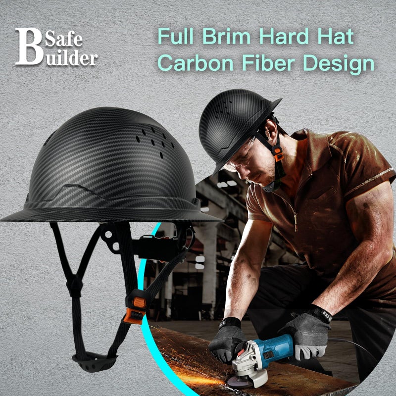 SAFEBUILDER Full Brim Carbon Fiber Pattern Hard Hat, Adjustable and Comfortable hardhats ANSI Ratchet Durable Hardhat Construction & Industrial (Matte Black Hat) - Image 4