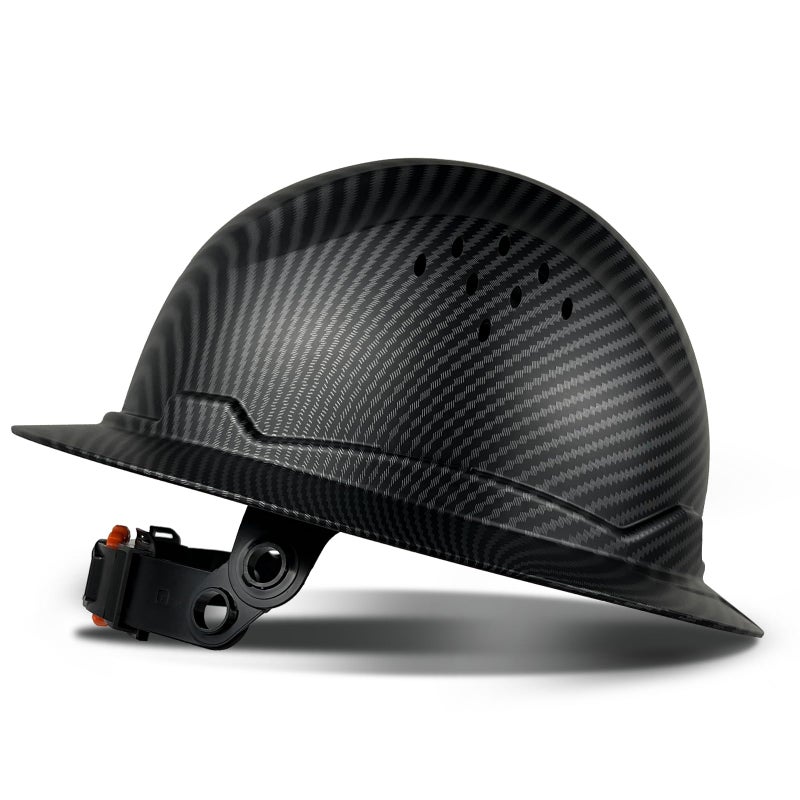 SAFEBUILDER Full Brim Carbon Fiber Pattern Hard Hat, Adjustable and Comfortable hardhats ANSI Ratchet Durable Hardhat Construction & Industrial (Matte Black Hat) - Image 1