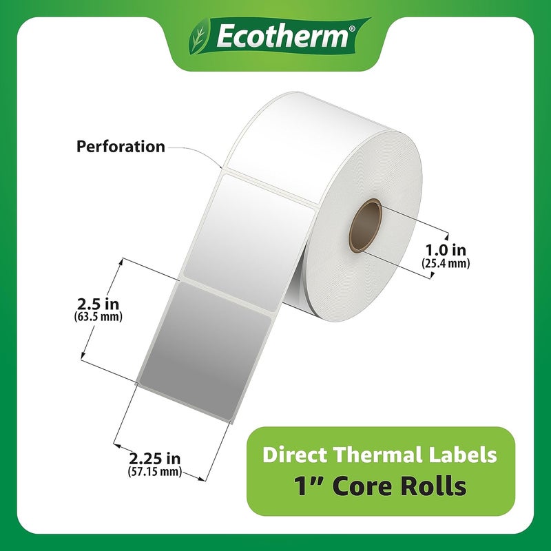 Ecotherm 2.25" x 2.5" Thermal Labels | 4 Rolls | 2400 Labels | fits Zebra, Munbyn, Rollo, Godex, Arkscan, iDPRT, Offnova Thermal Label Printers and More | Blank White Adhesive Stickers by - Image 3