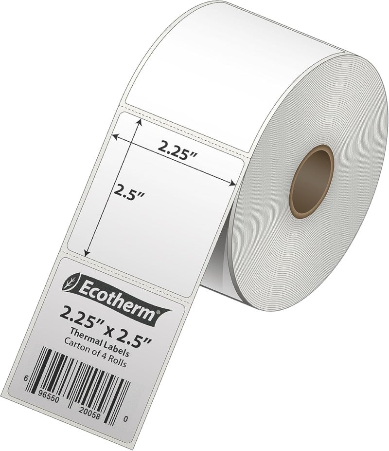 Ecotherm 2.25" x 2.5" Thermal Labels | 4 Rolls | 2400 Labels | fits Zebra, Munbyn, Rollo, Godex, Arkscan, iDPRT, Offnova Thermal Label Printers and More | Blank White Adhesive Stickers by - Image 2