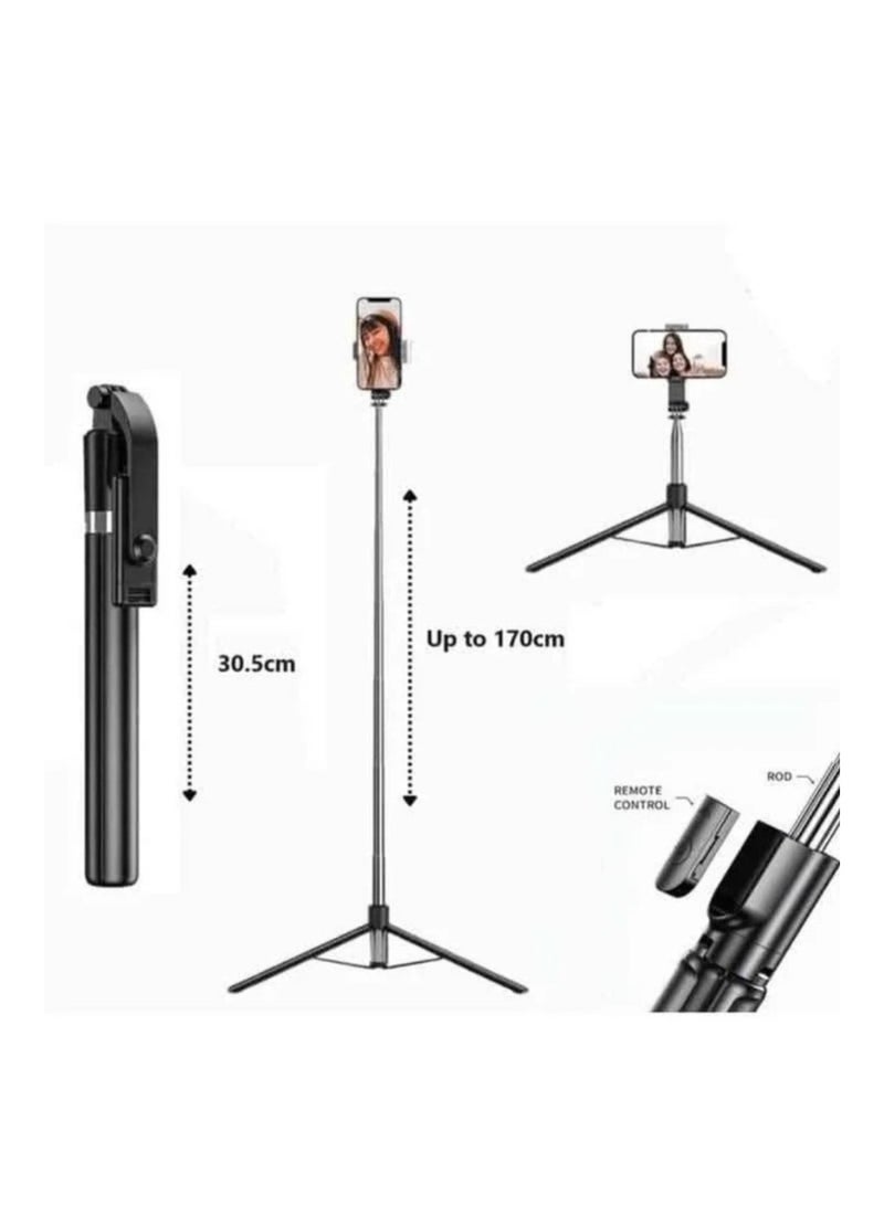 Shopping Point Selfie Stick Tripod with Bluetooth Remote, 170cm Extendable Mobile Phone Holder Stand for iPhone & Android - Black - Image 2