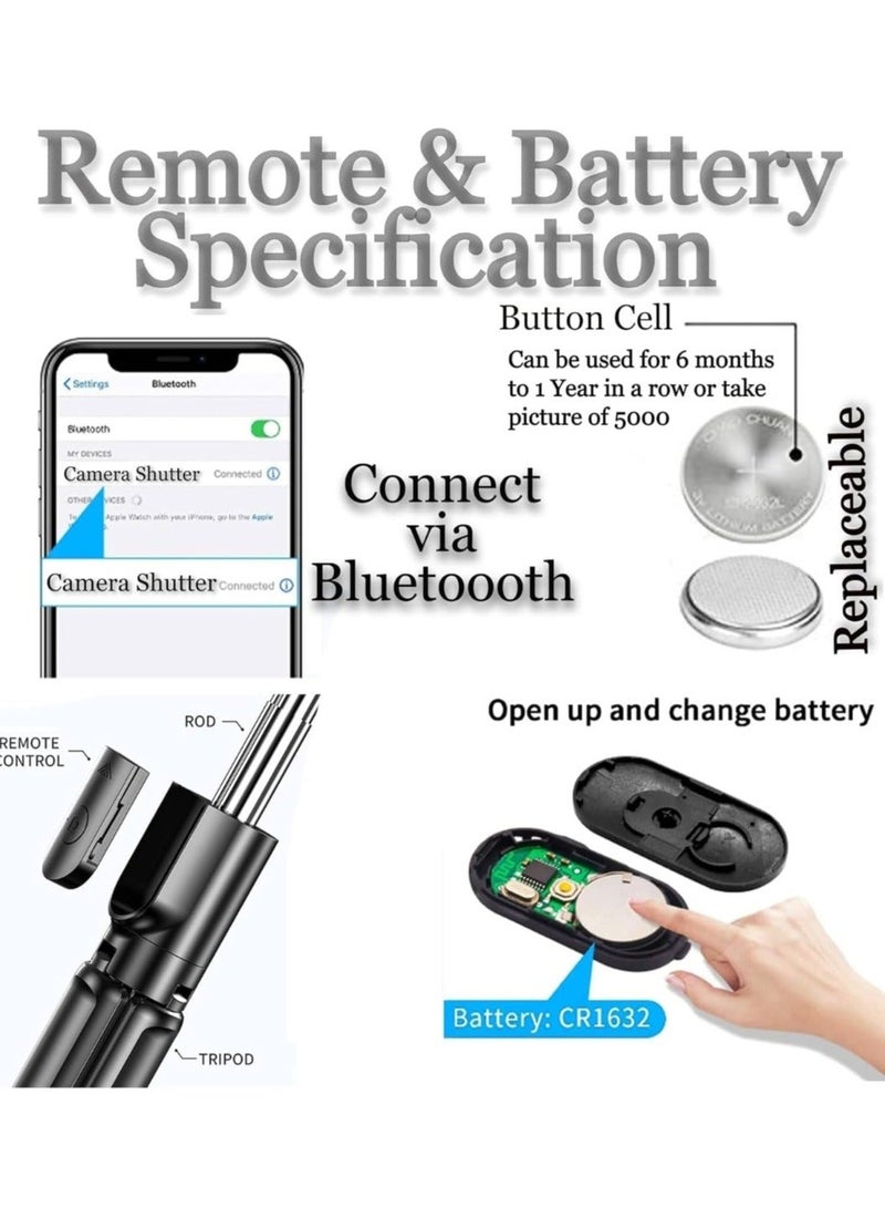 Shopping Point Selfie Stick Tripod with Bluetooth Remote, 170cm Extendable Mobile Phone Holder Stand for iPhone & Android - Black - Image 3