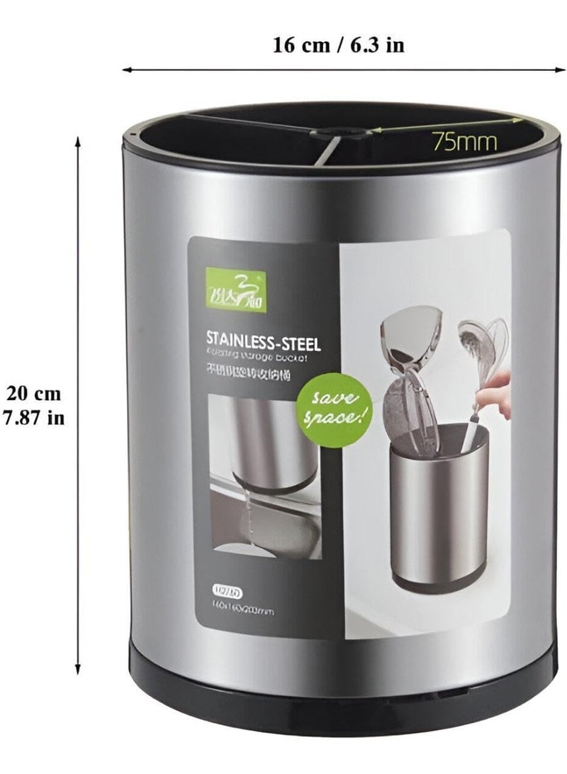 Extra Large Kitchen Utensil Holder - 360° Rotating Stainless Steel Cooking Utensil Holder for Countertop, 3 Compartment Flatware Organizer & Utensil Caddy with Removable Base（Silvery） - Image 4