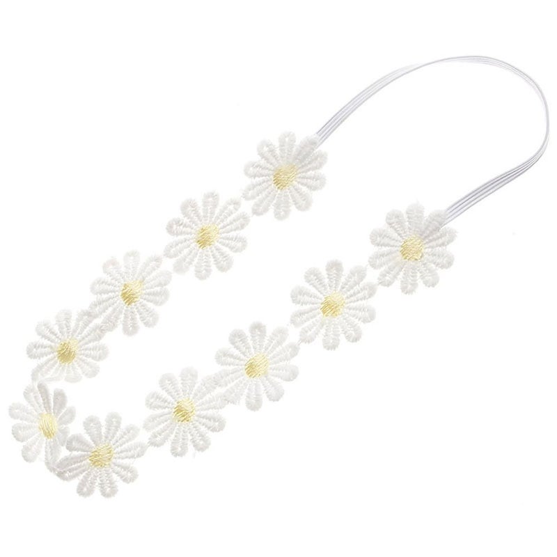 Love Sweety Women Girls Lace Daisy Flower Headband Soft Hair Bands Floral Crown Wreath Flower Headpiece (Yellow) - Image 1