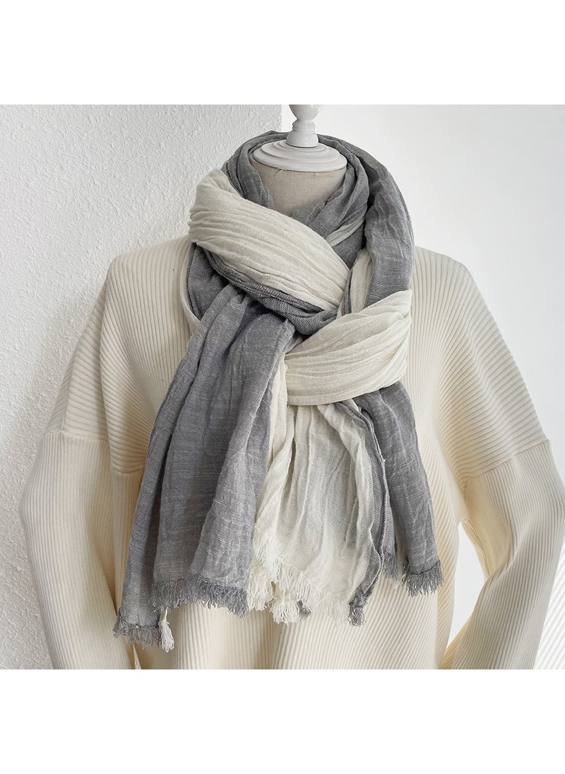 Generic - Cotton Linen Scarf Autumn Winter Unisex Black + White - Image 1