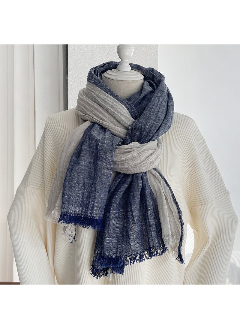 Generic - Cotton Linen Scarf Autumn Winter Unisex Black + White - Image 1