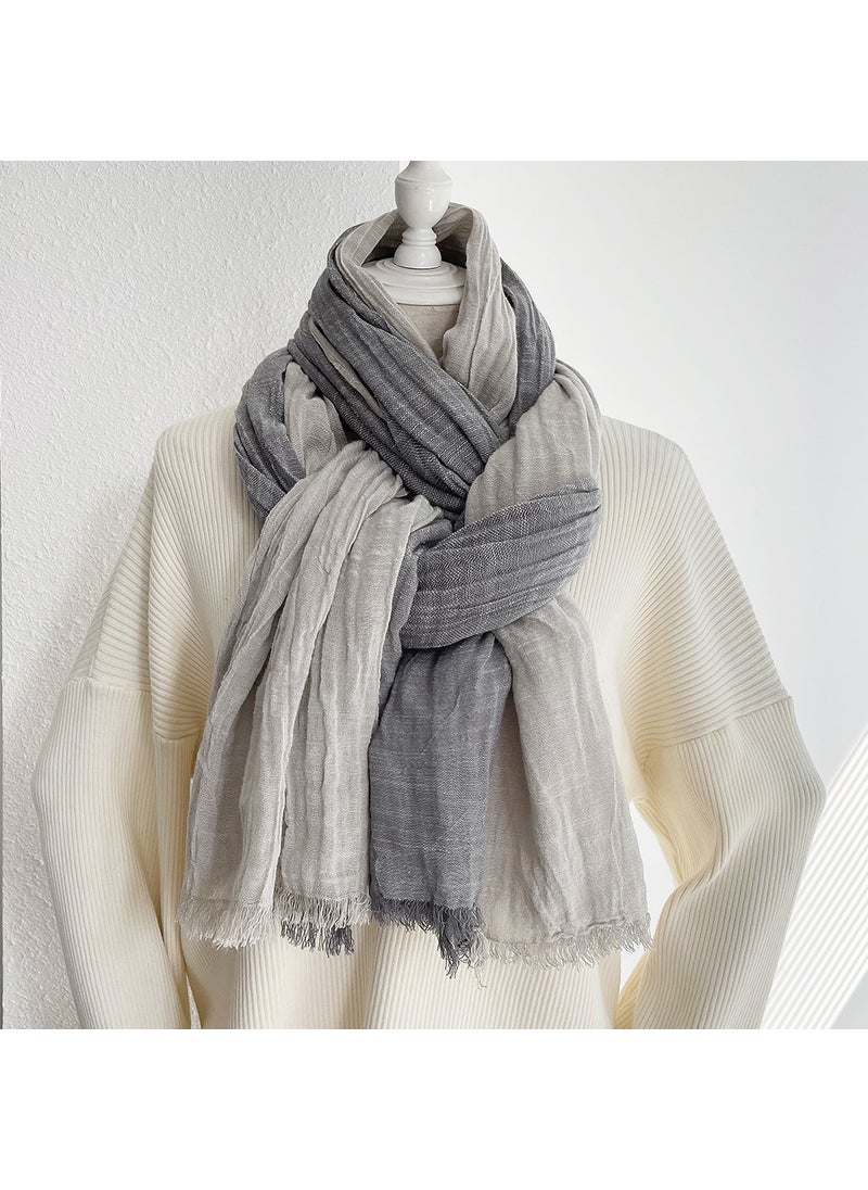 Generic - Cotton Linen Scarf Autumn Winter Unisex Black + White - Image 1