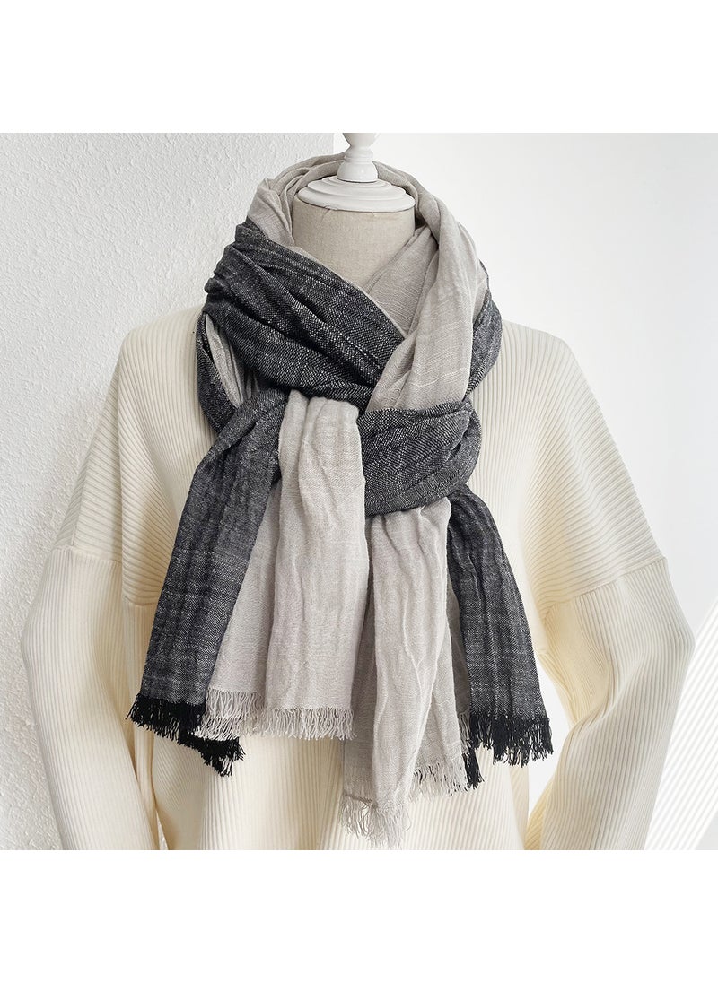 Generic - Cotton Linen Scarf Autumn Winter Unisex Black + White - Image 1
