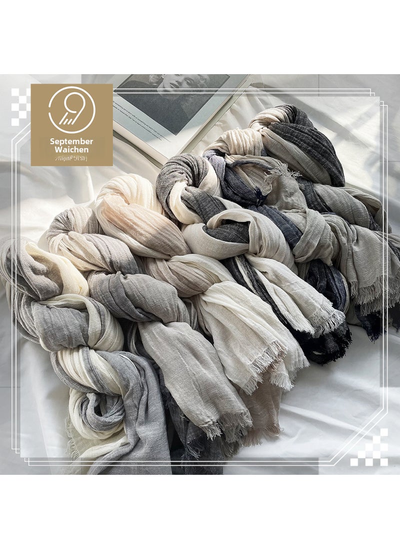 Generic - Cotton Linen Scarf Autumn Winter Unisex Black + White - Image 1