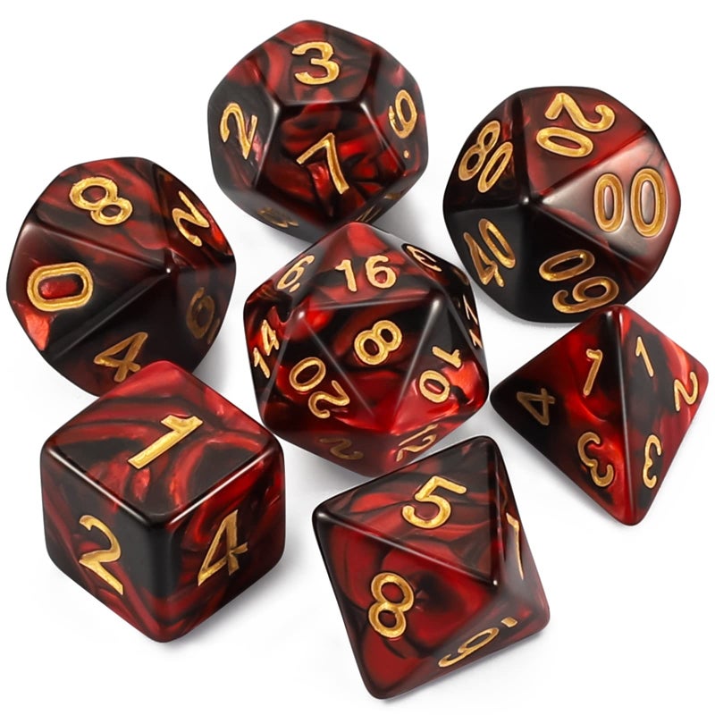 QMAY DND Dice Set -D&D Polyhedral Dice (7 Pcs) for Dungeons and Dragons (Red and Black) - Image 1