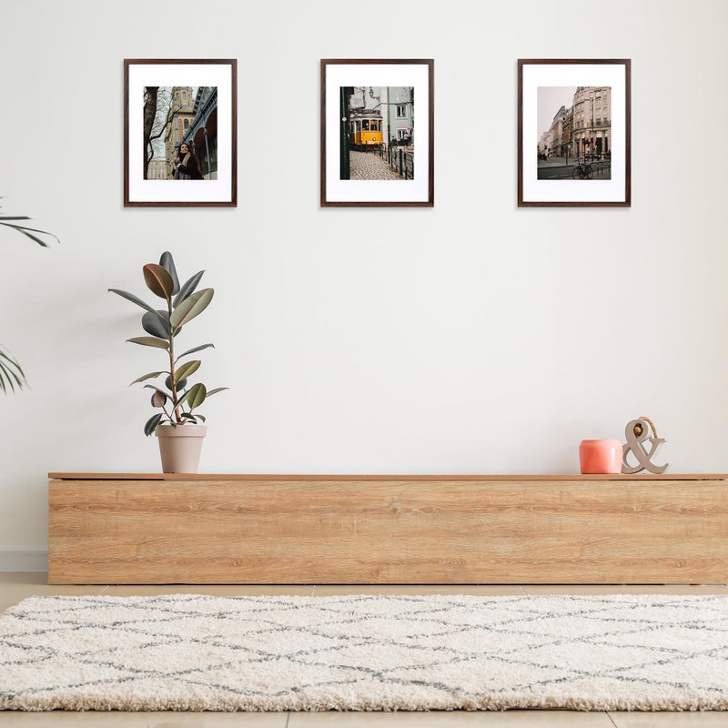 kennethan 12x16 Picture Frame Rustic Brown 3 Pcs in 1 set 12x16 Frame can Display 8.5x11 inch Picture with Mat or 12x16 inch Picture Without Mat on the Wall - Image 3
