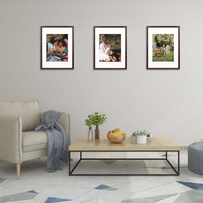 kennethan 12x16 Picture Frame Rustic Brown 3 Pcs in 1 set 12x16 Frame can Display 8.5x11 inch Picture with Mat or 12x16 inch Picture Without Mat on the Wall - Image 4