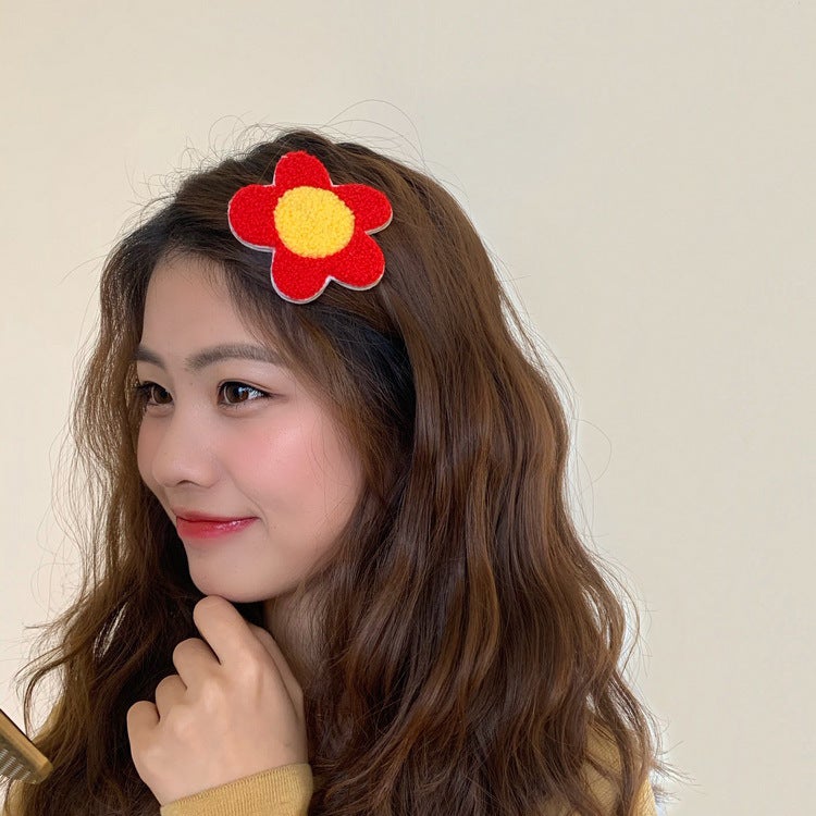 Loquat Cute Girl Heart Wool Cartoon Bear Flower Hair Clip BB Clip Korean ins Cyber Celebrity Clip Headdress Hair Clip Flowers