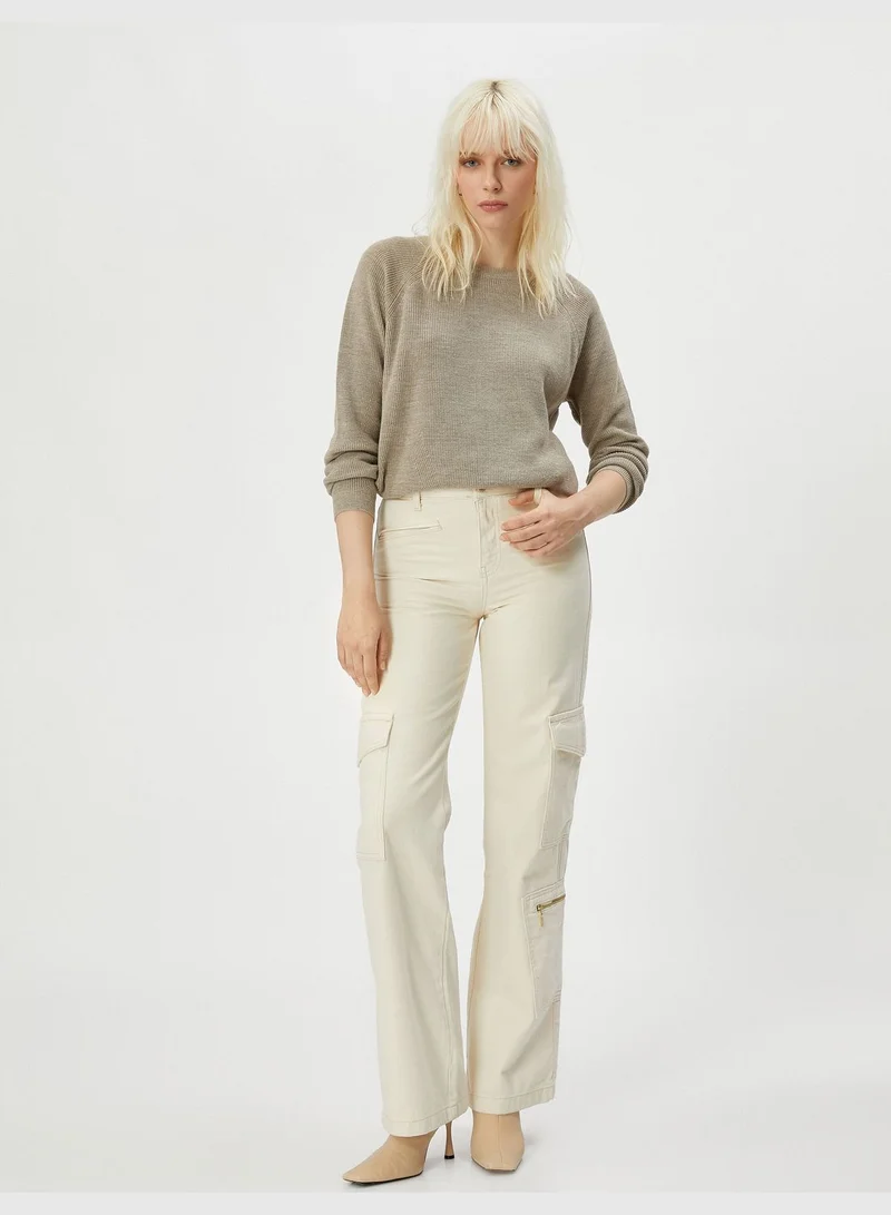 KOTON Crew Neck Long Sleeve Ribbed Basic Sweater