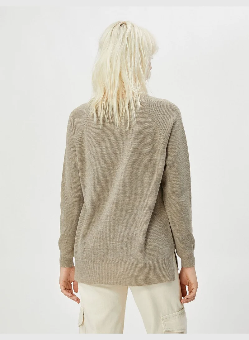KOTON Crew Neck Long Sleeve Ribbed Basic Sweater