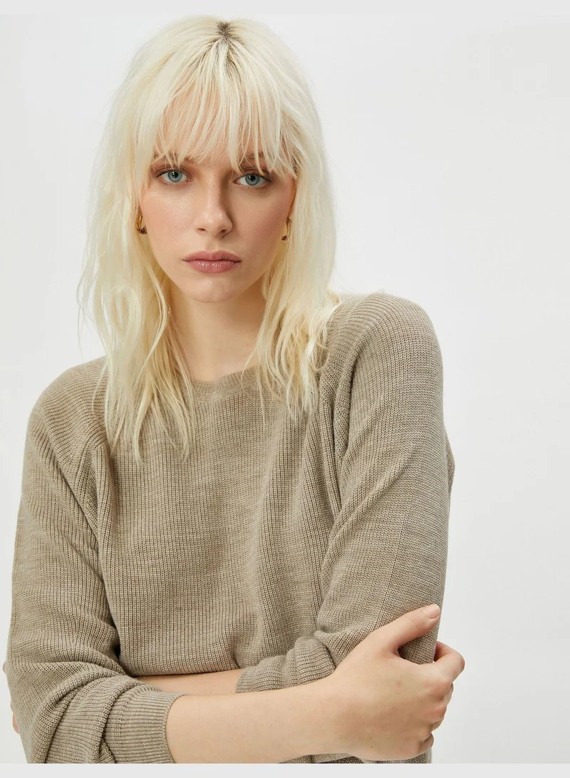 KOTON Crew Neck Long Sleeve Ribbed Basic Sweater