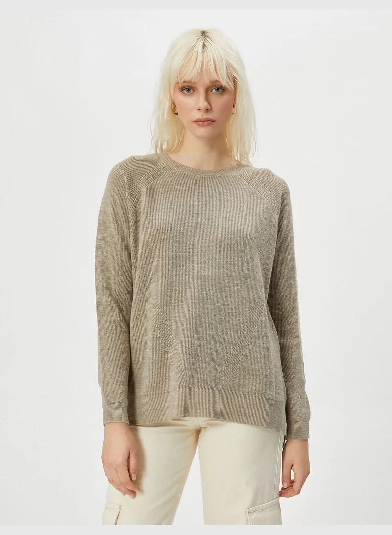 KOTON Crew Neck Long Sleeve Ribbed Basic Sweater