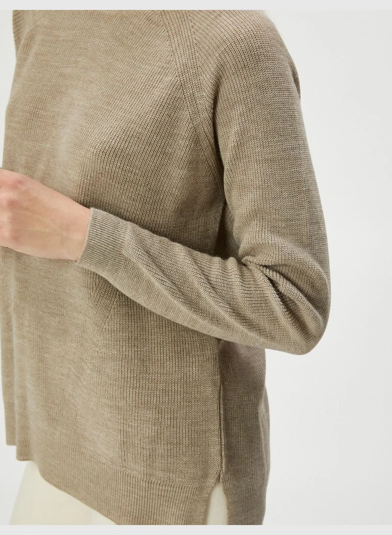 KOTON Crew Neck Long Sleeve Ribbed Basic Sweater