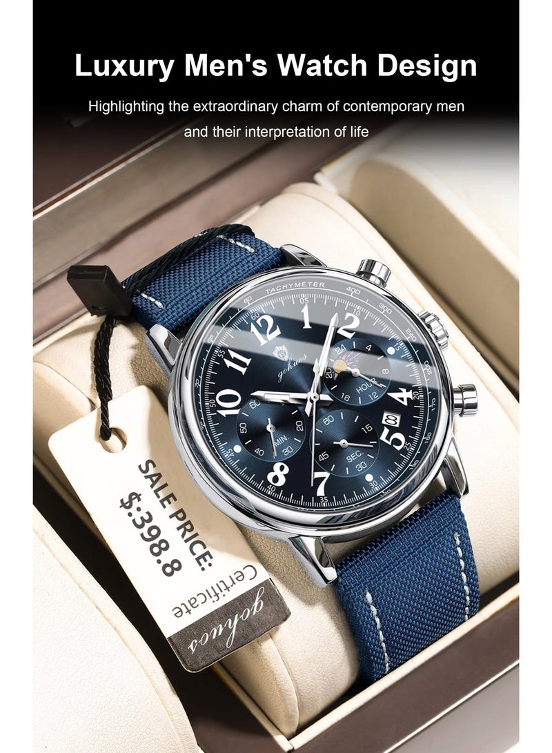 GOHUOS Men's Watch, Nylon Leather Analog Waterproof Quartz Business Fashion Wrist Watch - 41mm - Image 5