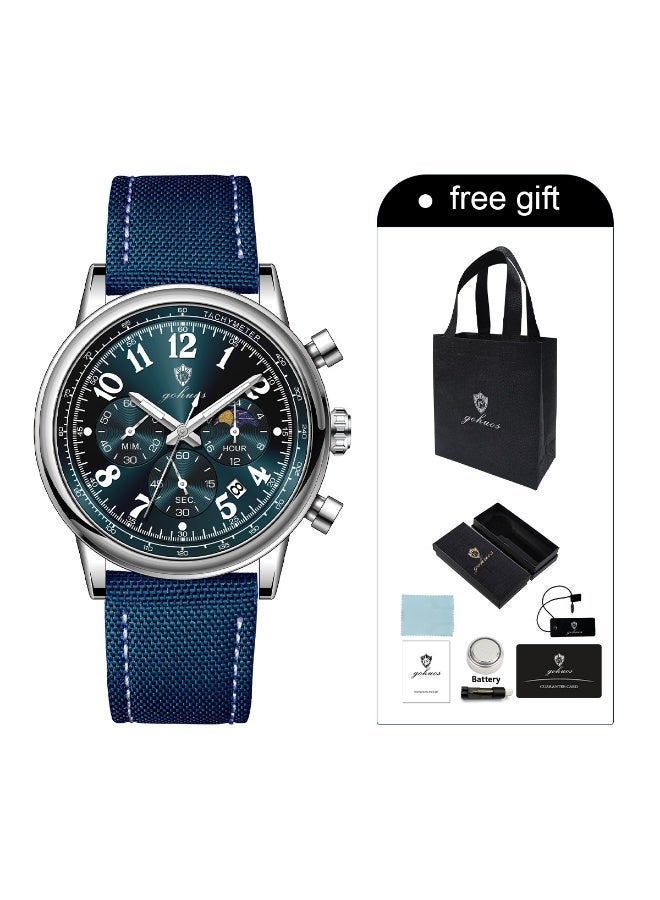 GOHUOS Men's Watch, Nylon Leather Analog Waterproof Quartz Business Fashion Wrist Watch - 41mm - Image 2