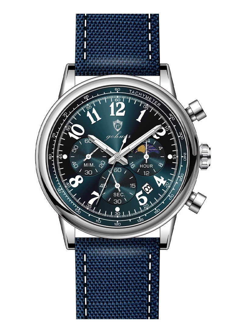 GOHUOS Men's Watch, Nylon Leather Analog Waterproof Quartz Business Fashion Wrist Watch - 41mm - Image 3