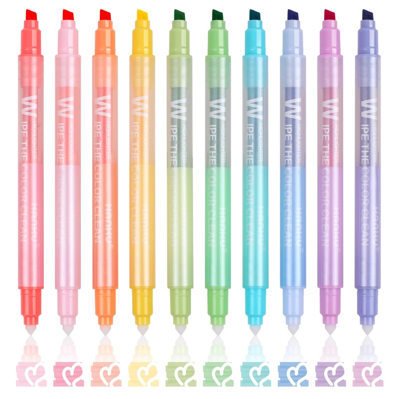 HANKU Erasable Highlighters, 10 Pastel Highlighters Assorted Colors, Dual Tip Cute Erasable Highlighter Pens No Bleed Through for Bullet Journaling, Bible Study, School Office Supplies - Image 1